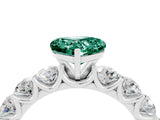 White gold Heart Cut Green Sapphire Prong Setting with Side Stones on a Pave Band_4