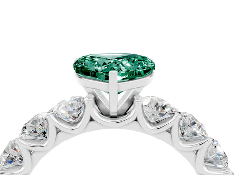 White gold Heart Cut Green Sapphire Prong Setting with Side Stones on a Pave Band_4