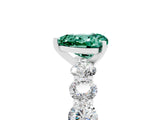 White gold Heart Cut Green Sapphire Prong Setting with Side Stones on a Pave Band_5