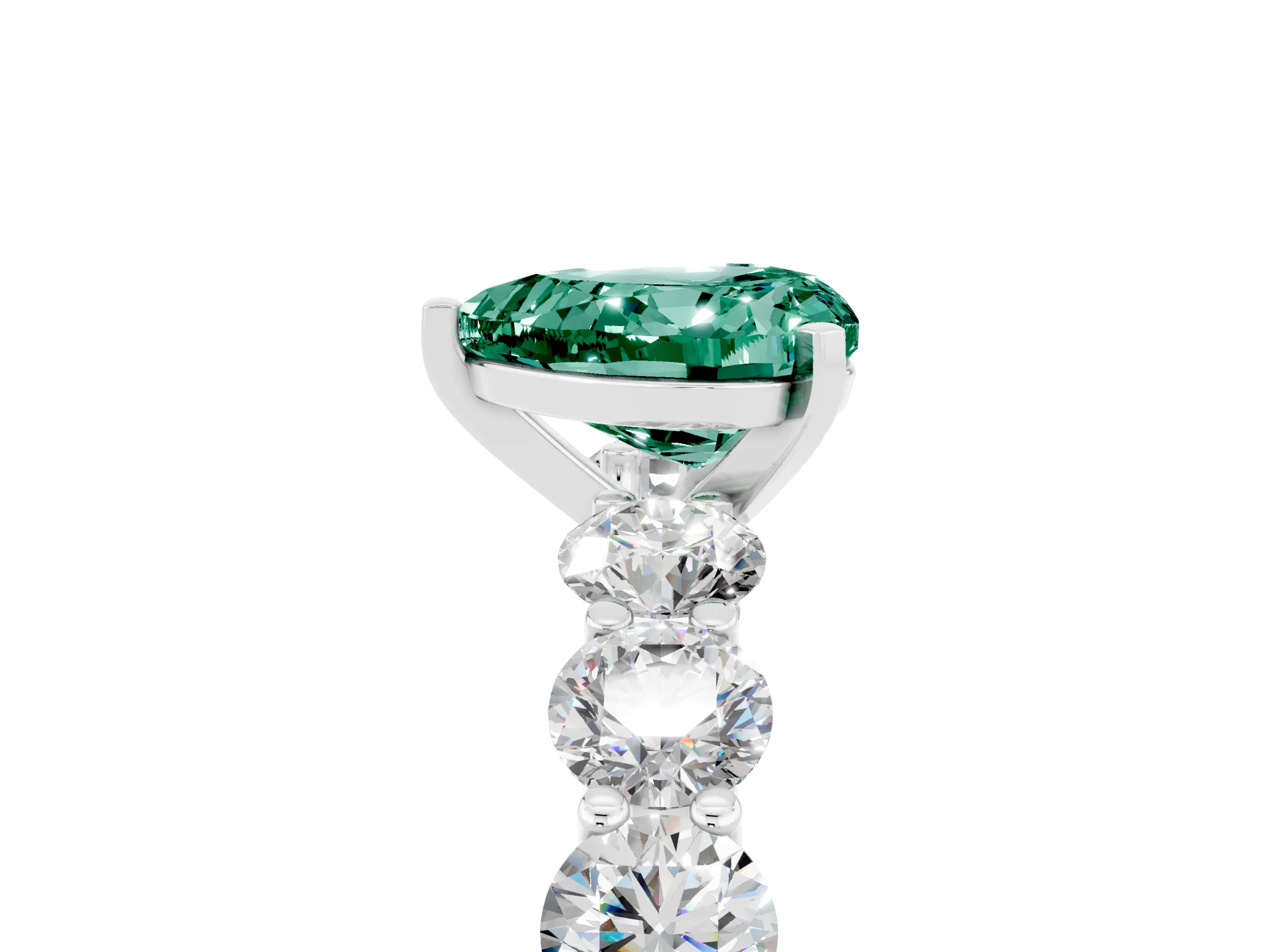 White gold Heart Cut Green Sapphire Prong Setting with Side Stones on a Pave Band_5