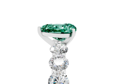 White gold Heart Cut Green Sapphire Prong Setting with Side Stones on a Pave Band_5