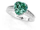 White gold Heart Cut Green Sapphire Ring with Milgrain Pavé Band and Four-Prong Setting_13