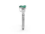 White gold Heart Cut Green Sapphire Ring with Milgrain Pavé Band and Four-Prong Setting_14