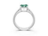 White gold Heart Cut Green Sapphire Ring with Milgrain Pavé Band and Four-Prong Setting_15