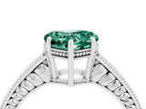White gold Heart Cut Green Sapphire Ring with Milgrain Pavé Band and Four-Prong Setting_16