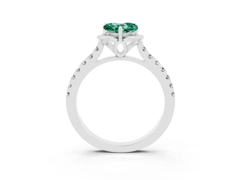 White gold Heart Cut Green Sapphire Ring with Pavé Band and Floral Prong Setting_3