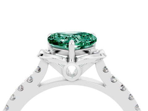 White gold Heart Cut Green Sapphire Ring with Pavé Band and Floral Prong Setting_4