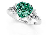 White gold Heart Cut Green Sapphire Ring with Side Stones and Four-Prong Setting_37