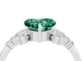 White gold Heart Cut Green Sapphire Ring with Side Stones and Four-Prong Setting_40