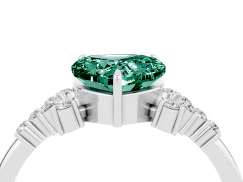 White gold Heart Cut Green Sapphire Ring with Side Stones and Four-Prong Setting_40