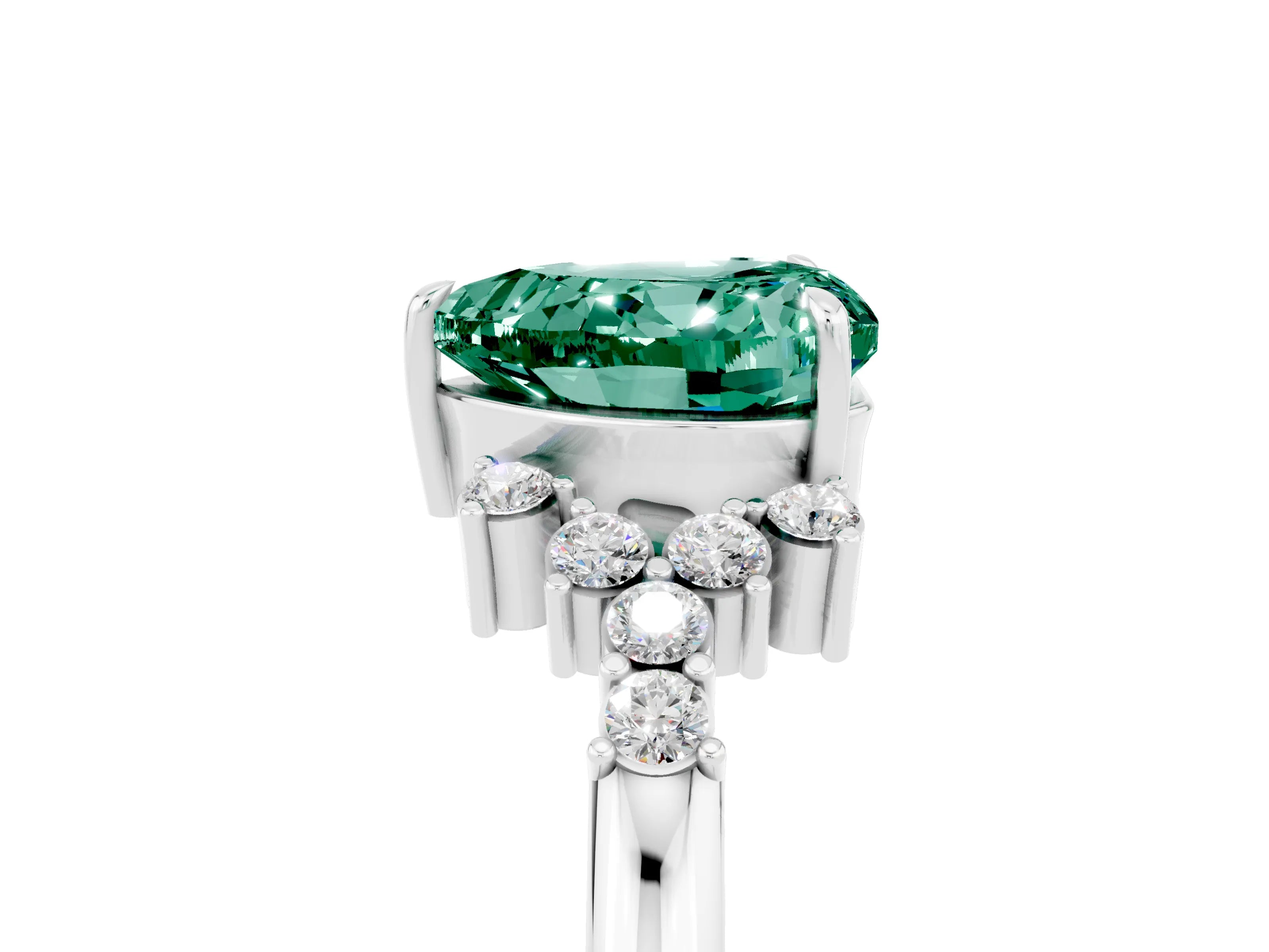 White gold Heart Cut Green Sapphire Ring with Side Stones and Four-Prong Setting_41