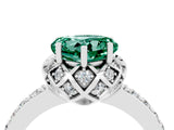 White gold Heart Cut Green Sapphire Scalloped Halo Engagement Ring with Round Shared Prong Band_28
