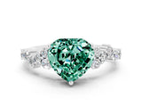 White gold Heart Cut Green Sapphire Scattered Round Accent Ring with Prong Setting_24