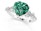 White gold Heart Cut Green Sapphire Scattered Round Accent Ring with Prong Setting_25