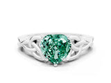 White gold Heart Cut Green Sapphire Solitaire Celtic Knot Ring with Four-Prong Setting_12