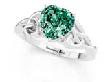 White gold Heart Cut Green Sapphire Solitaire Celtic Knot Ring with Four-Prong Setting_13