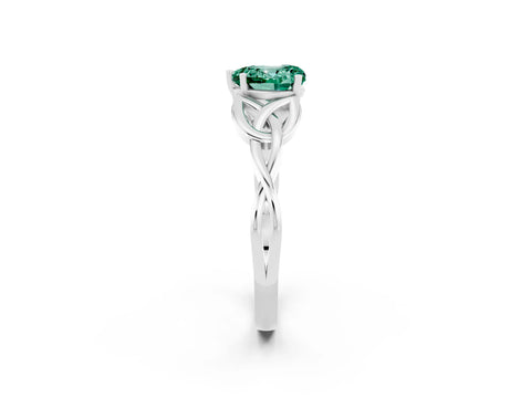 White gold Heart Cut Green Sapphire Solitaire Celtic Knot Ring with Four-Prong Setting_14