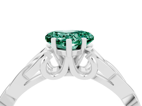 White gold Heart Cut Green Sapphire Solitaire Celtic Knot Ring with Four-Prong Setting_16