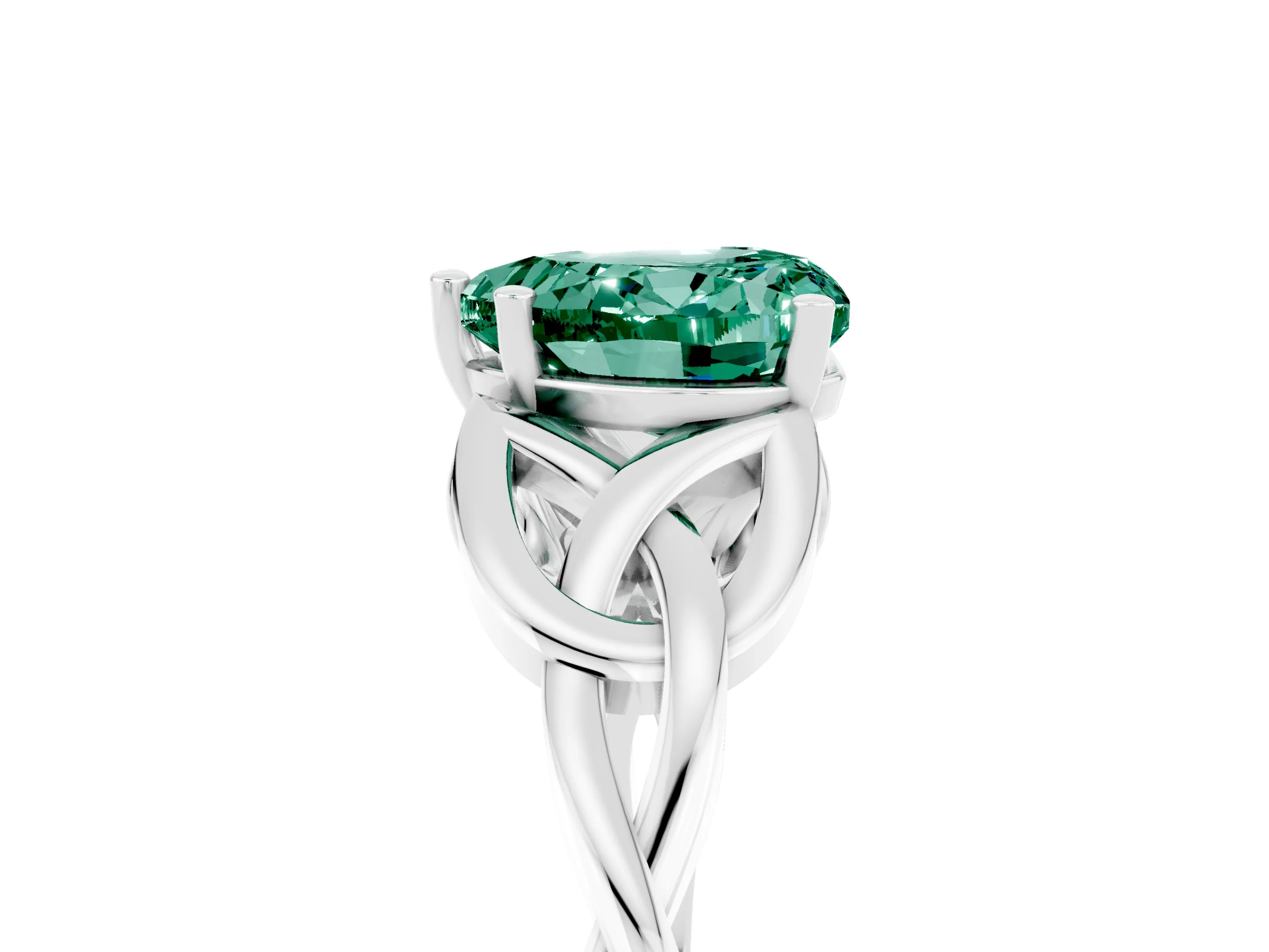 White gold Heart Cut Green Sapphire Solitaire Celtic Knot Ring with Four-Prong Setting_17