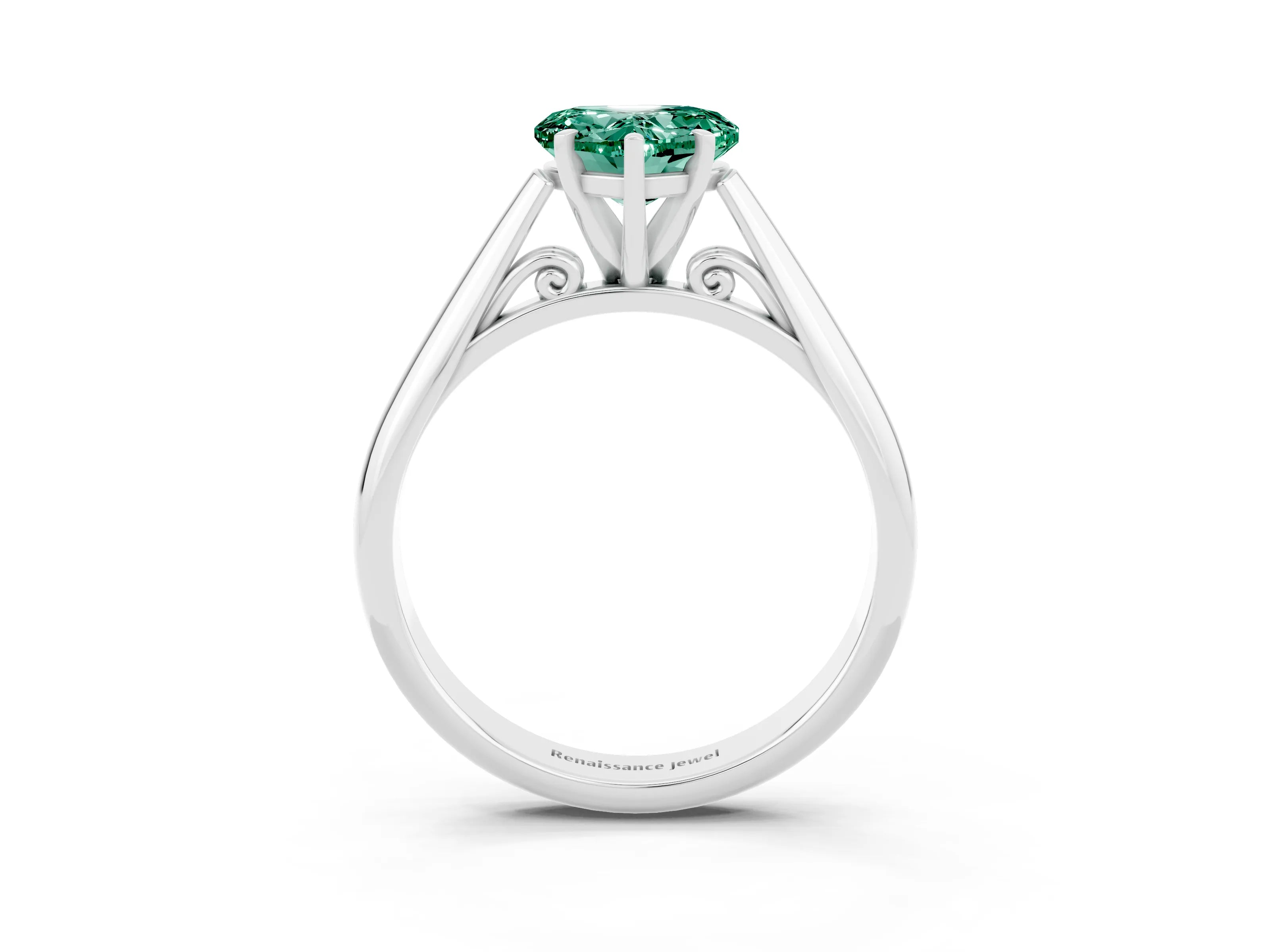 White gold Heart Cut Green Sapphire Solitaire Engagement Ring with Cathedral Setting and Four-Prong Mount_15