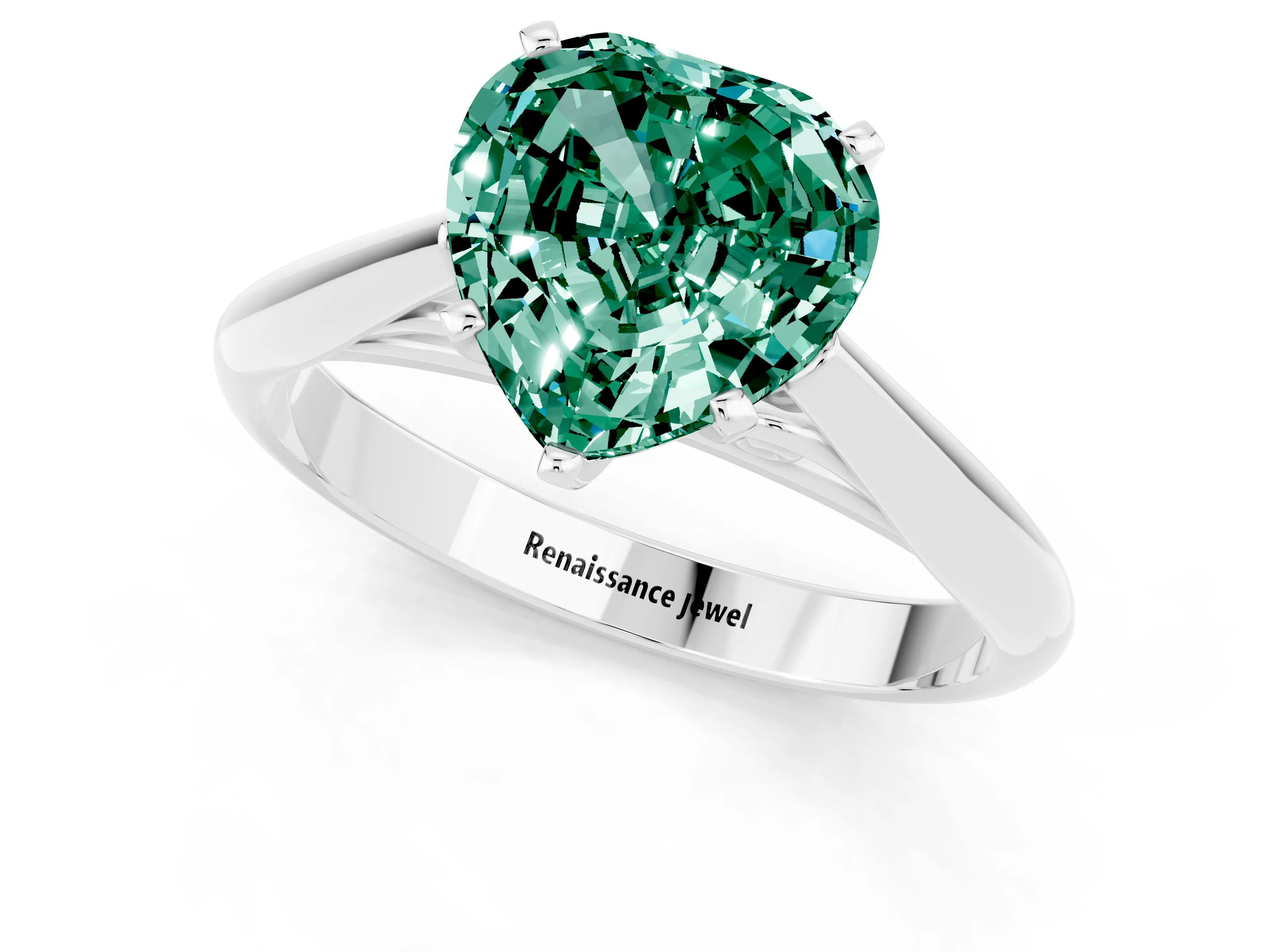 White gold Heart Cut Green Sapphire Solitaire Engagement Ring with Cathedral Setting and Four-Prong Mount_25