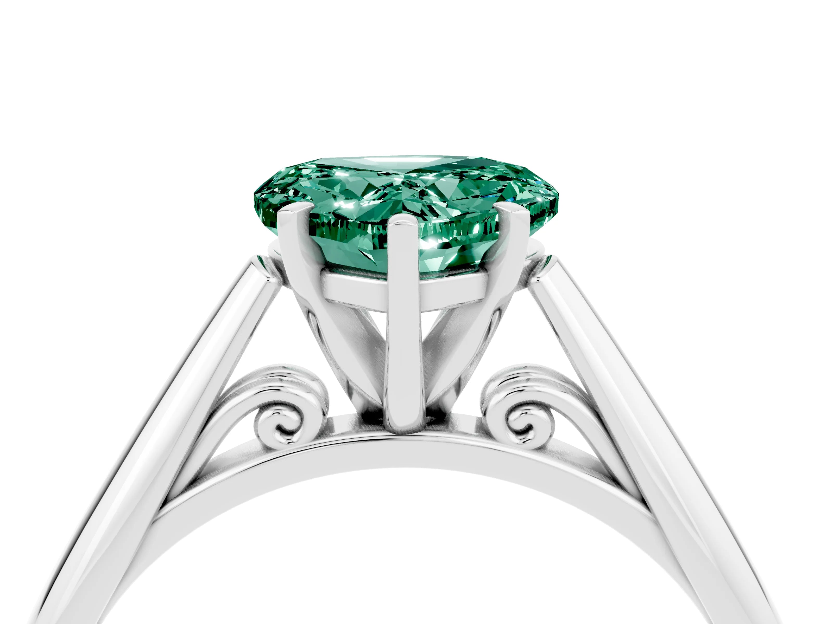 White gold Heart Cut Green Sapphire Solitaire Engagement Ring with Cathedral Setting and Four-Prong Mount_28