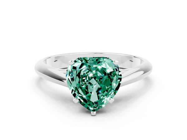 White gold Heart Cut Green Sapphire Solitaire Engagement Ring with Cathedral Setting and Four-Prong Mount