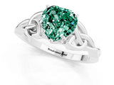 White gold Heart Cut Green Sapphire Solitaire Engagement Ring with Celtic Knot Band and Four-Prong Setting_1