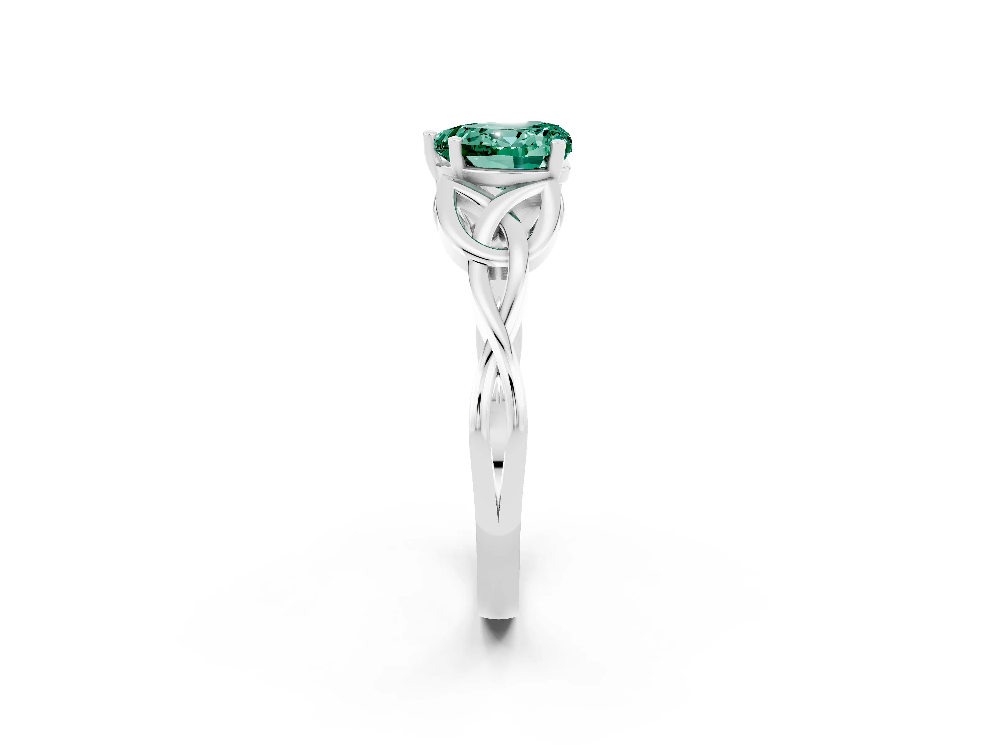 White gold Heart Cut Green Sapphire Solitaire Engagement Ring with Celtic Knot Band and Four-Prong Setting_2