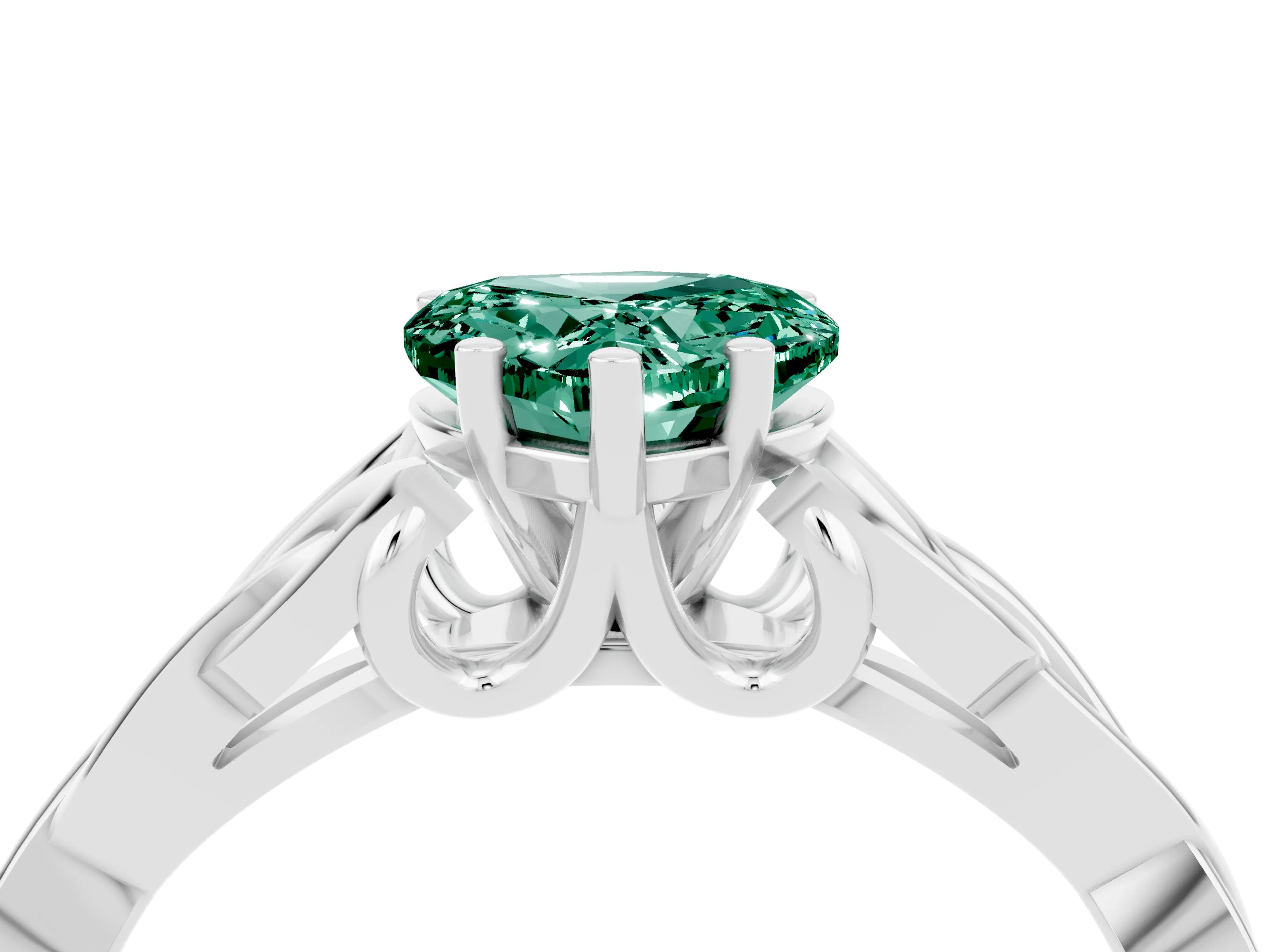 White gold Heart Cut Green Sapphire Solitaire Engagement Ring with Celtic Knot Band and Four-Prong Setting_4