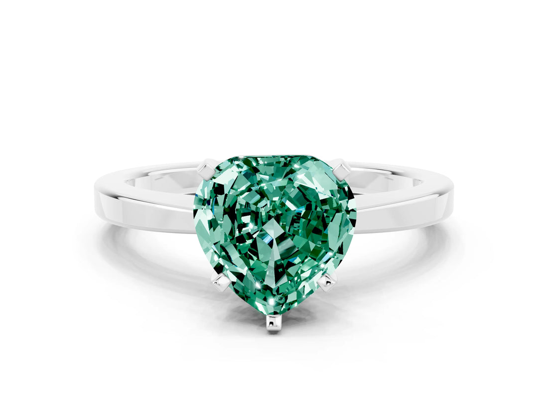 White gold Heart Cut Green Sapphire Solitaire Engagement Ring with Classic Band and Four-Prong Setting_24