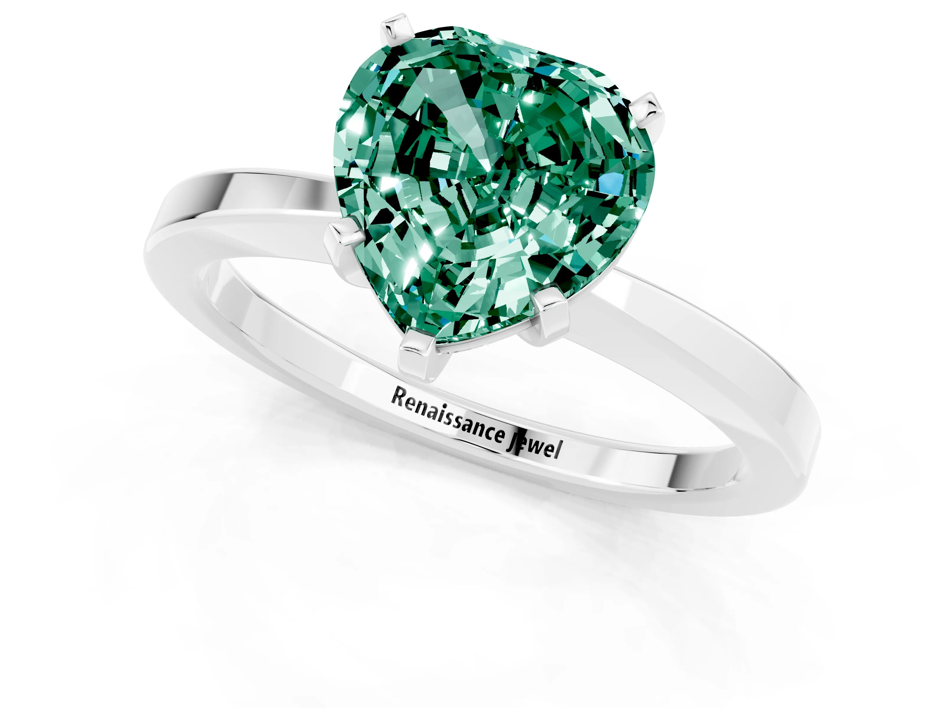 White gold Heart Cut Green Sapphire Solitaire Engagement Ring with Classic Band and Four-Prong Setting_25