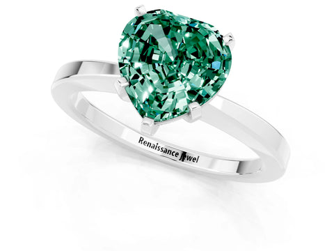 White gold Heart Cut Green Sapphire Solitaire Engagement Ring with Classic Band and Four-Prong Setting_25