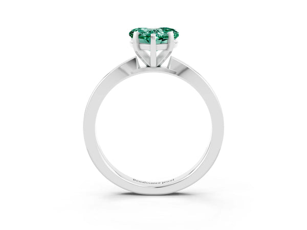 Platinum Heart Cut Green Sapphire Solitaire Engagement Ring with Classic Band and Four-Prong Setting
