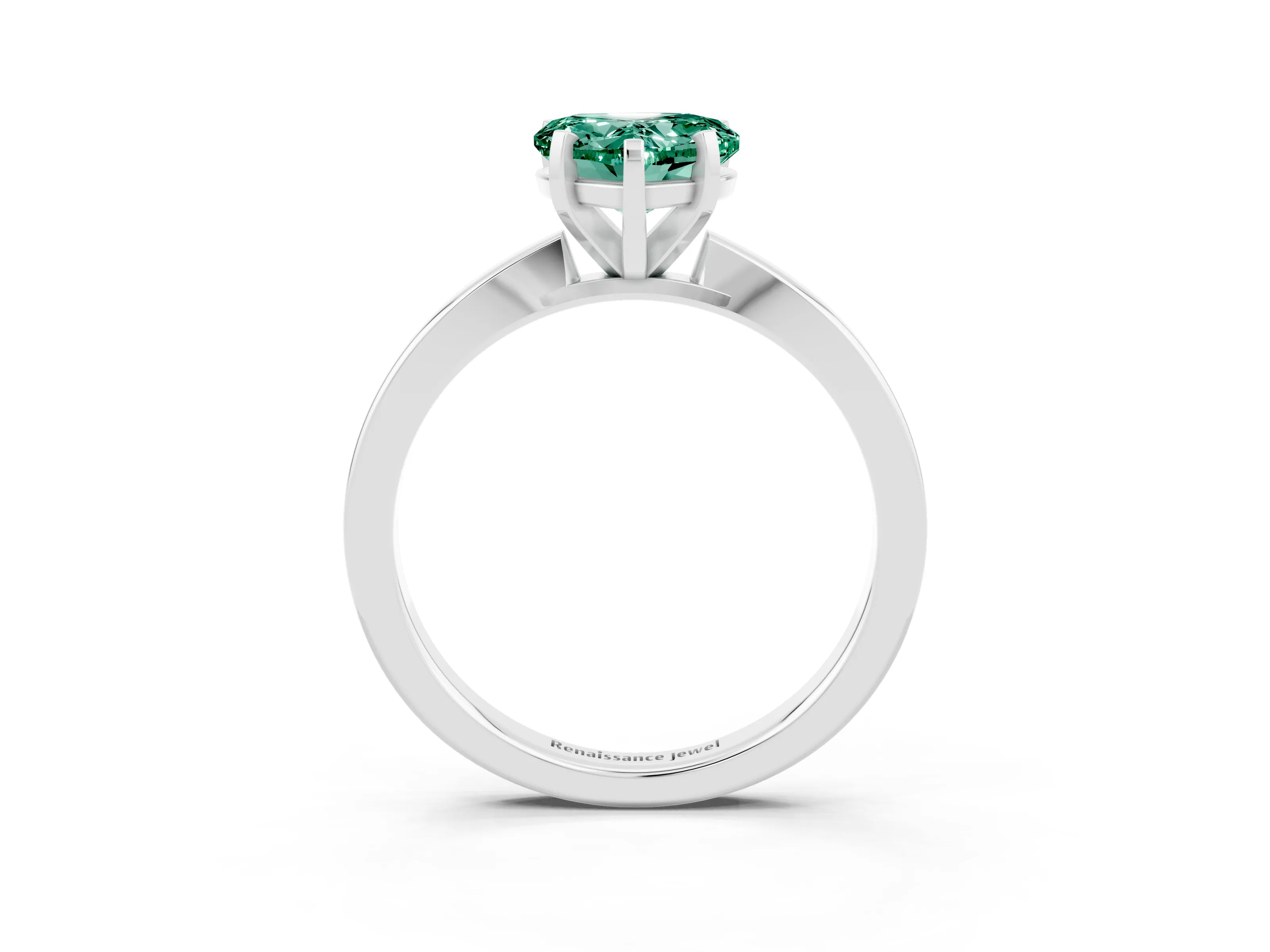 White gold Heart Cut Green Sapphire Solitaire Engagement Ring with Classic Band and Four-Prong Setting_27