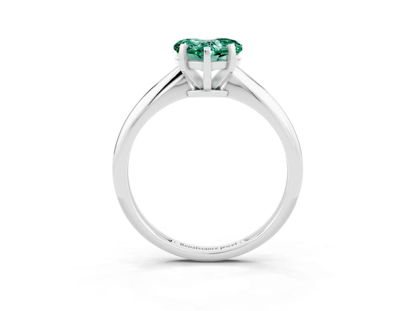 White gold Heart Cut Green Sapphire Solitaire Engagement Ring with Classic Band and Four-Prong Setting