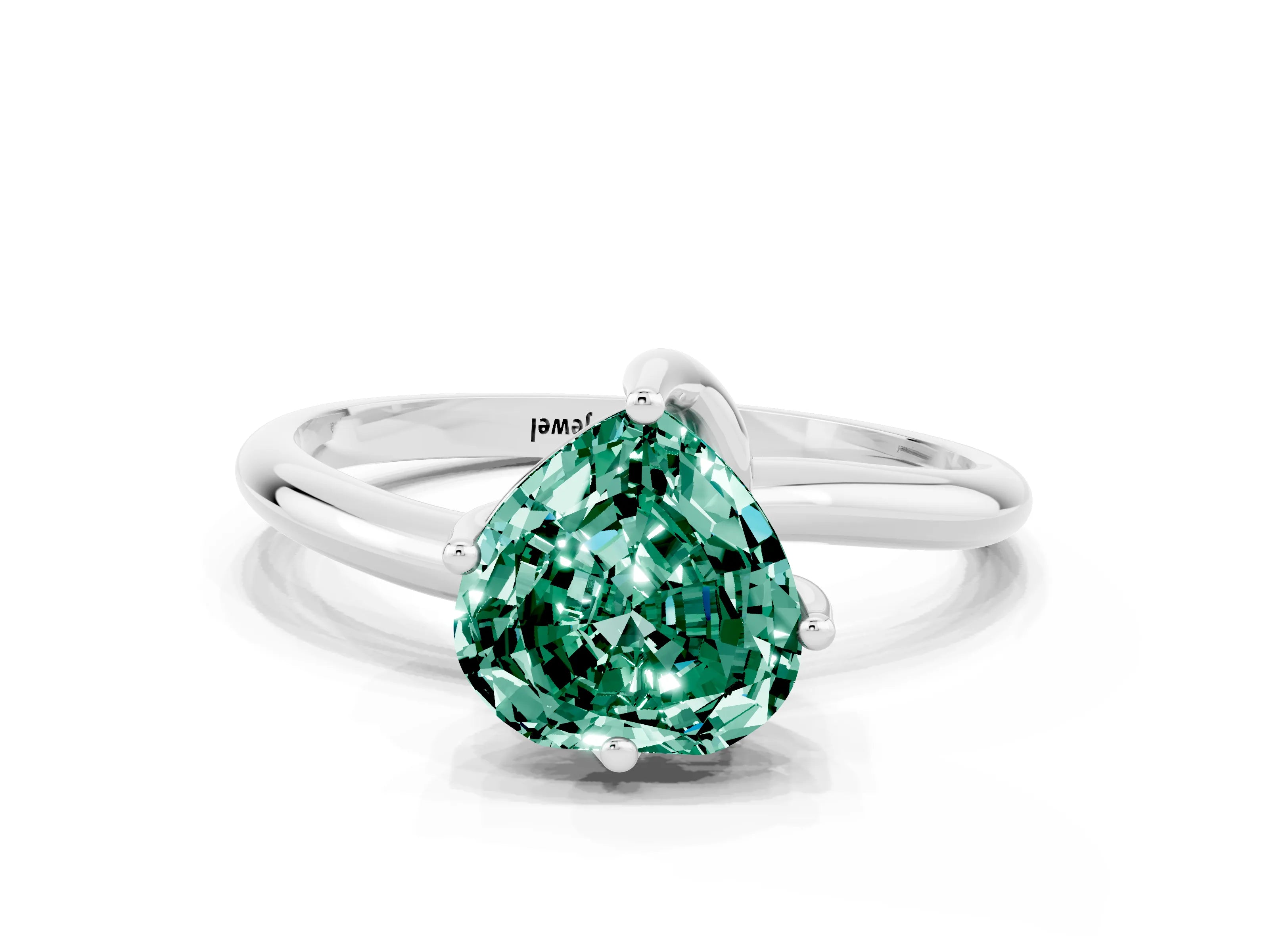 White gold Heart Cut Green Sapphire Solitaire Engagement Ring with Four-Prong Setting and Classic Band_12