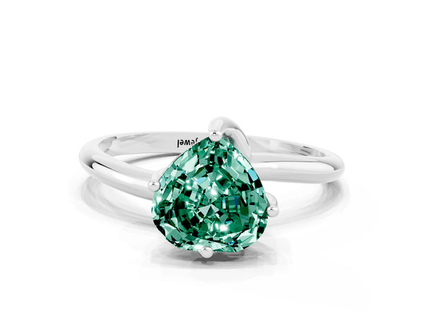 Silver Heart Cut Green Sapphire Solitaire Engagement Ring with Four-Prong Setting and Classic Band