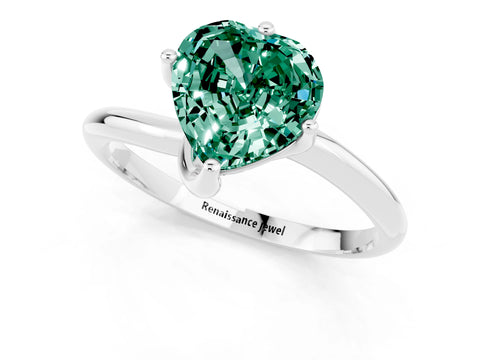 White gold Heart Cut Green Sapphire Solitaire Engagement Ring with Four-Prong Setting and Classic Band_13