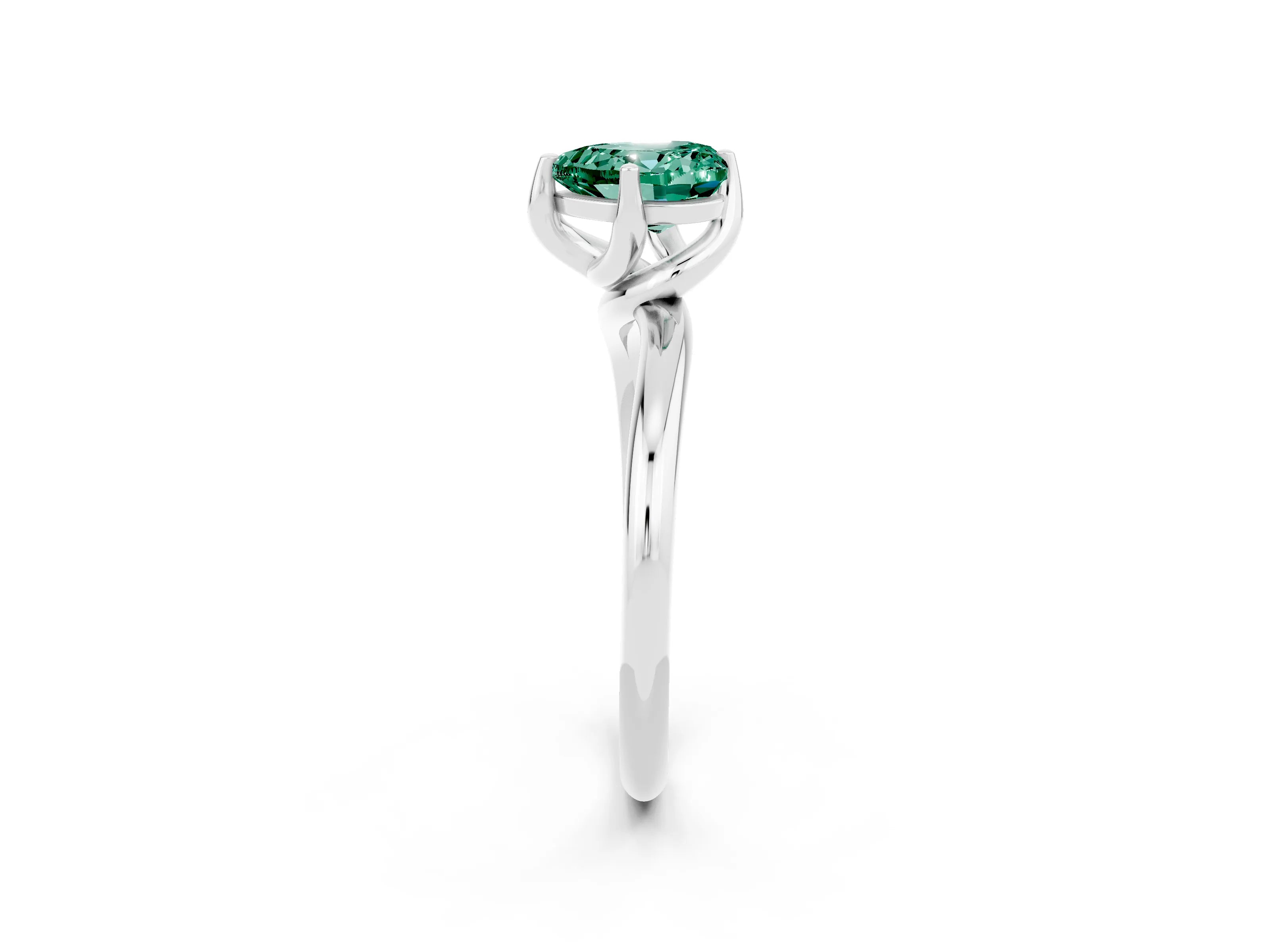 White gold Heart Cut Green Sapphire Solitaire Engagement Ring with Four-Prong Setting and Classic Band_14