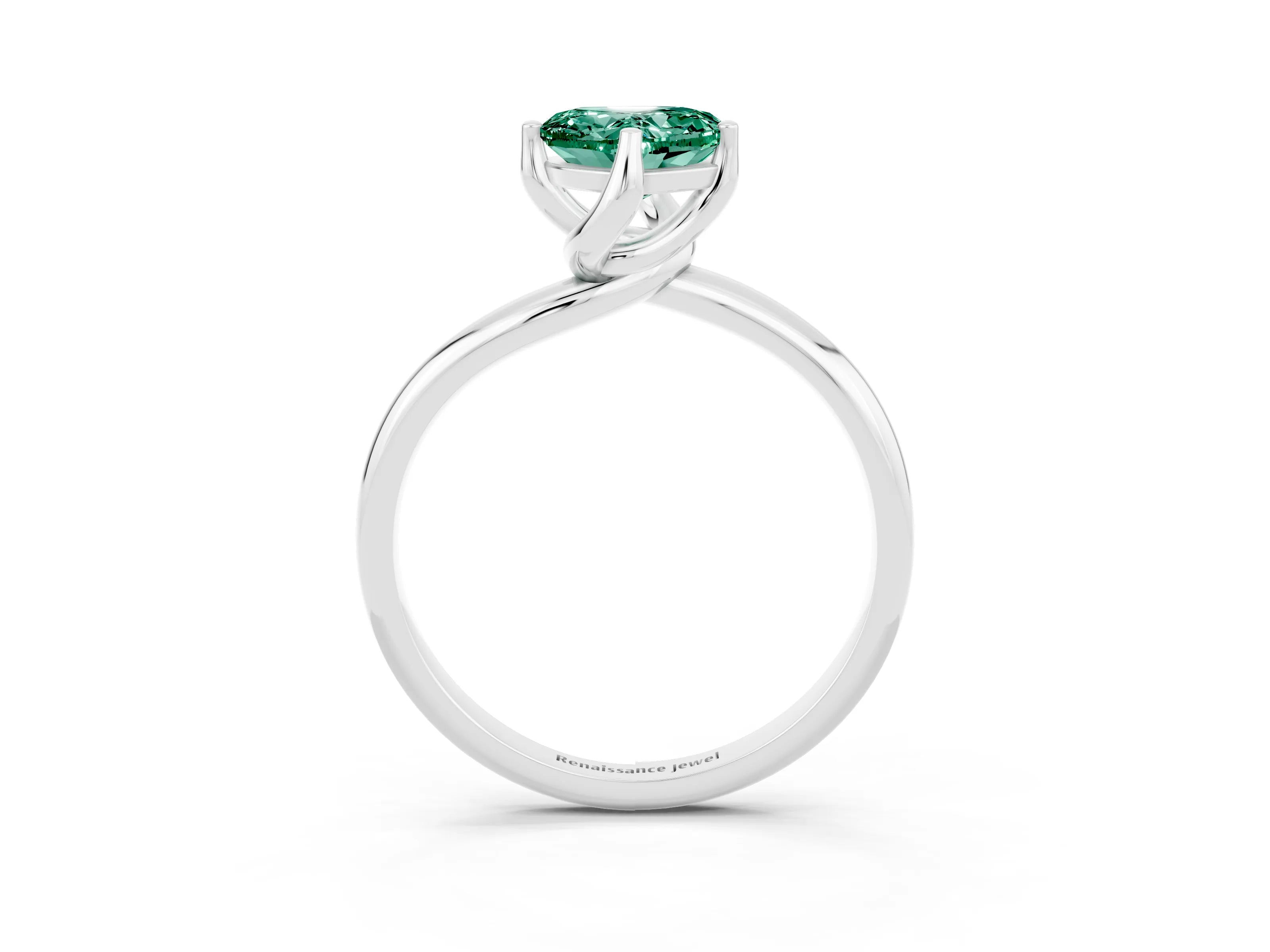White gold Heart Cut Green Sapphire Solitaire Engagement Ring with Four-Prong Setting and Classic Band_15