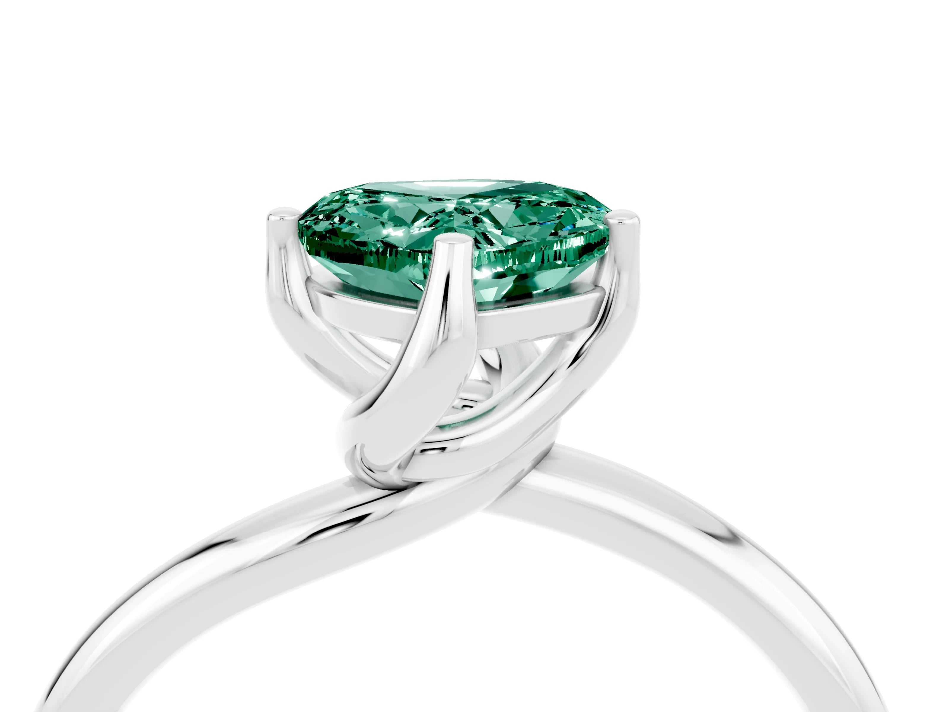 White gold Heart Cut Green Sapphire Solitaire Engagement Ring with Four-Prong Setting and Classic Band_16