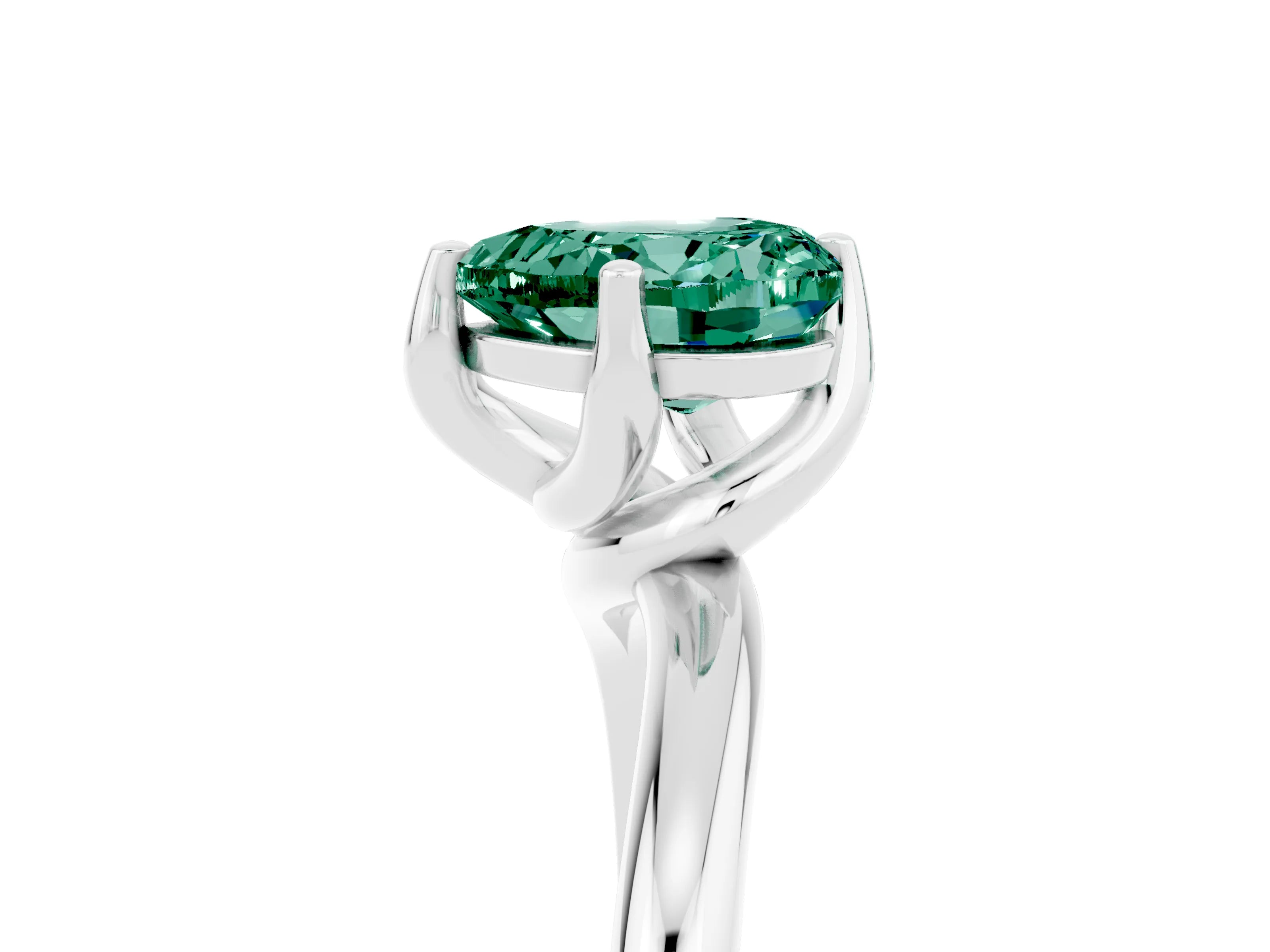 White gold Heart Cut Green Sapphire Solitaire Engagement Ring with Four-Prong Setting and Classic Band_17