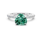 White gold Heart Cut Green Sapphire Solitaire Engagement Ring with Pavé Band and Four-Prong Setting
