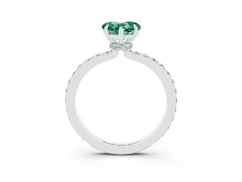 White gold Heart Cut Green Sapphire Solitaire Engagement Ring with Pavé Band and Four-Prong Setting_3