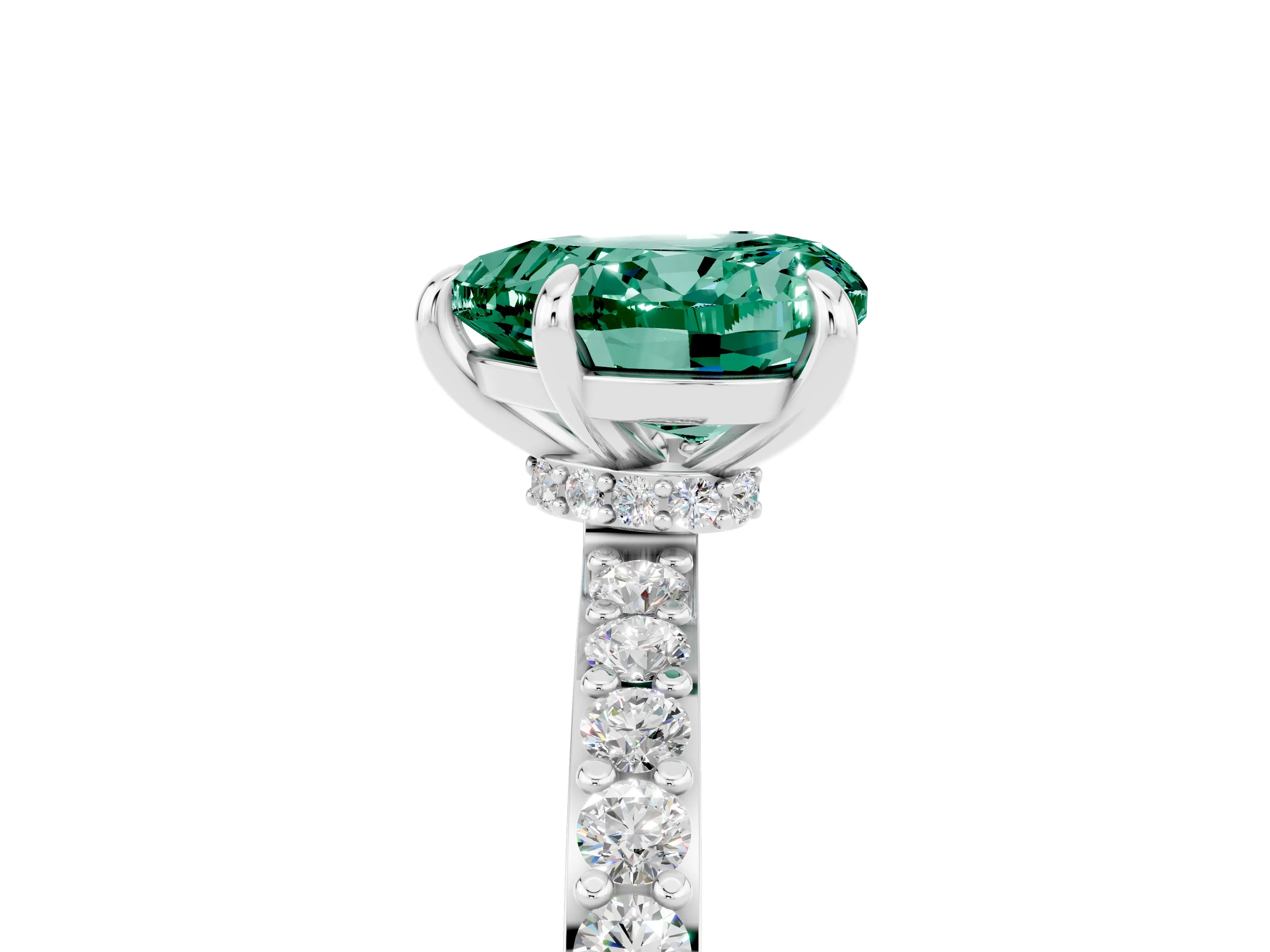 White gold Heart Cut Green Sapphire Solitaire Engagement Ring with Pavé Band and Four-Prong Setting_5