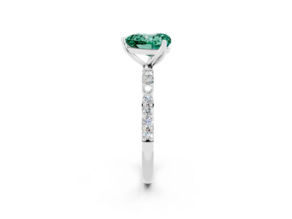 White gold Heart Cut Green Sapphire Solitaire Engagement Ring with Round  Pavé Band and Prong Setting