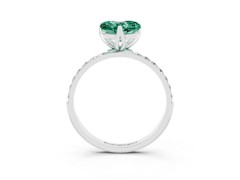 White gold Heart Cut Green Sapphire Solitaire Engagement Ring with Pavé Band and Prong Setting_3