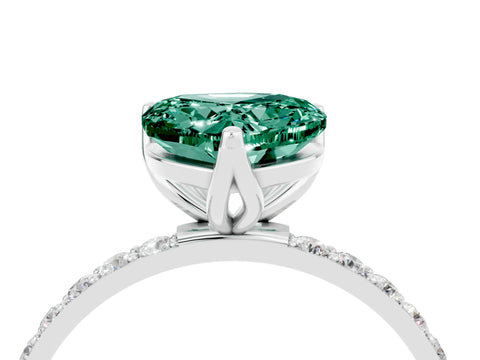 White gold Heart Cut Green Sapphire Solitaire Engagement Ring with Pavé Band and Prong Setting_4