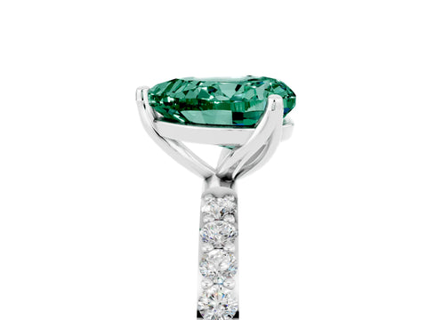 White gold Heart Cut Green Sapphire Solitaire Engagement Ring with Pavé Band and Prong Setting_5